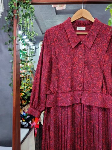 [DELICE] dark red paisley pattern retro dress