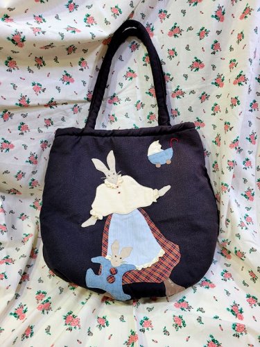 [handmade] rabbit family applique cotton bag