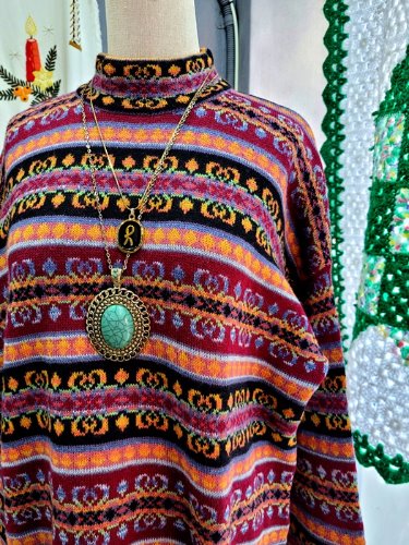 [BENETTON] oriental pattern half neck wool knit