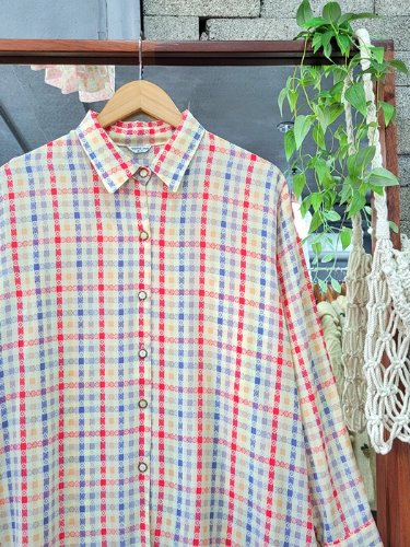 [yong ma] unique check pattern silky over shirt