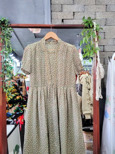 [Plidoul] greenery pattern silky dress
