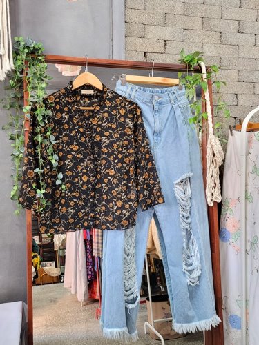 [JOLIET] cozy flower natural wrinkle blouse