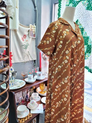 [collections] oblique flower pattern shirt dress