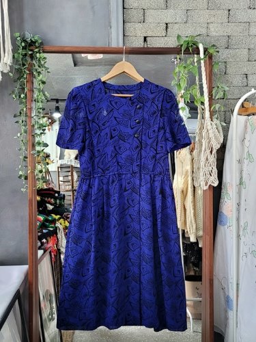 unique sketch pattern cobalt blue dress