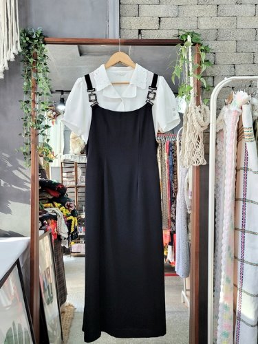 [Bird of Symphony] unique shoulder strap pointed overall dress
