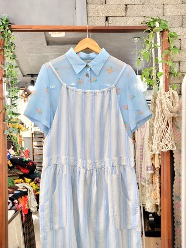 [S.T. CLOSET FRABJOUS] summer stripe overall linen dress