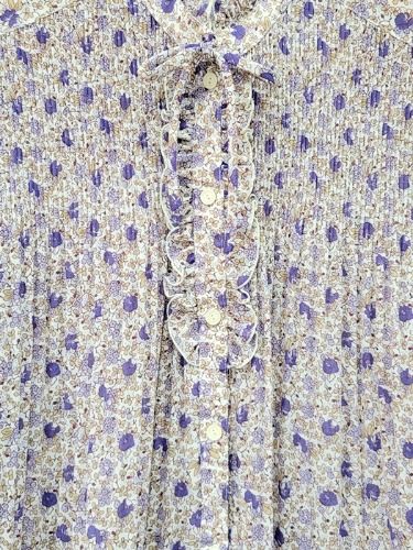violet flower pattern pleats blouse