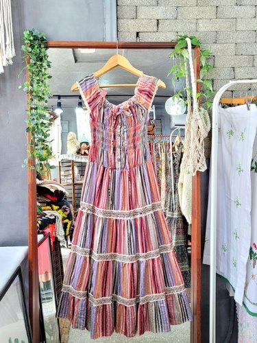 [Cinderella] hippie mood stripe pattern smok dress