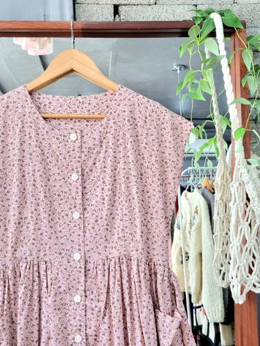 kitsch flower pattern pinky cotton dress
