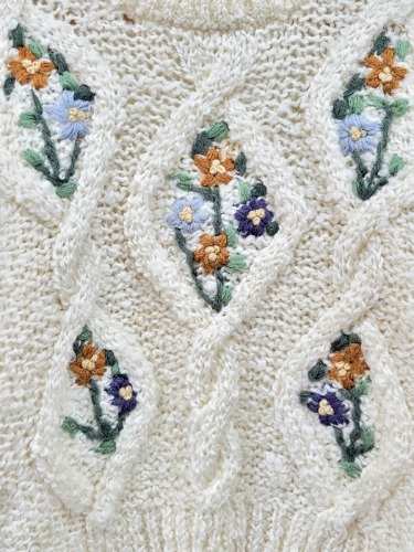 [PLA PANNING] cozy flower motive chunky wool knit