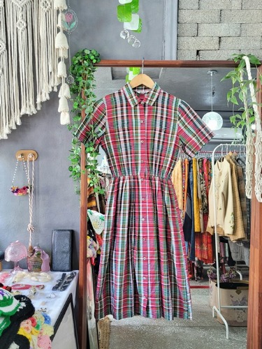 [BON PLAN] retro color check patterned cotton dress