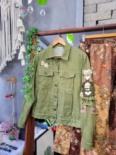[Bel paci] girlish details olive cotton jacket