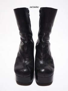 [boutique] real leather black long ankle boots