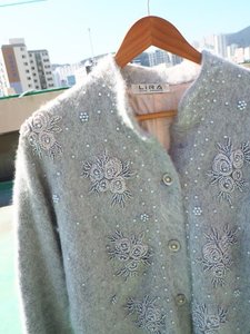 pearl&amp;embroidery flower angora cardigan