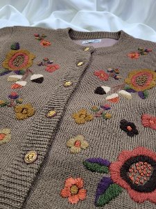 [Aller a pieo] autumn flower embroidery grandma cardigan