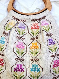 romantic cross stitch pointed homemade tote bag