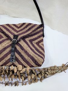 unique color combie natural woven crossbody bag