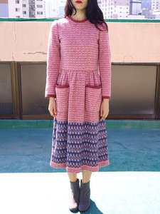 [LINVIN] triangle pattern long knit dress
