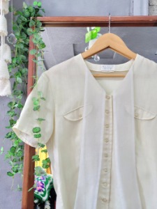 [MAPULEVIEW] chiffon tie pointed linen blouse